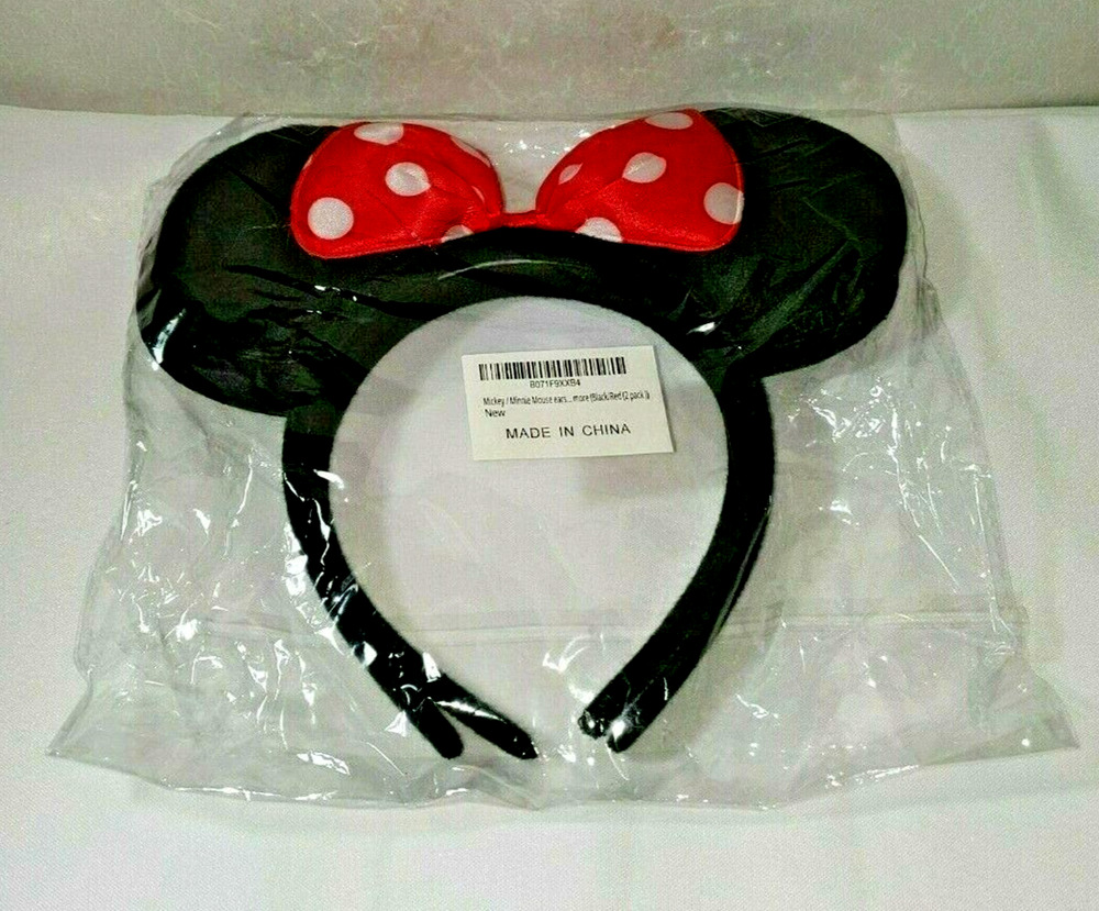 Mickey & Minnie Headband 2pk Set NWT Black and Red